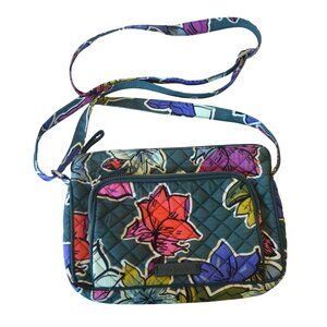 Vera Bradley 2017 Falling Flowers Quilted Crossbody Satchel Bag Teal Pink Green
